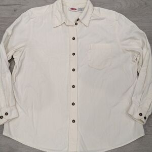 Vintage Alia White Long-Sleeve Casual Button-Down Corduroy Women's Shirt Size 14
